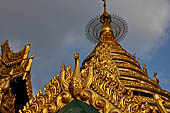 Yangon Myanmar. Shwedagon Pagoda (the Golden Stupa). Detail of the umbrella of the Htidaw Pagoda. 